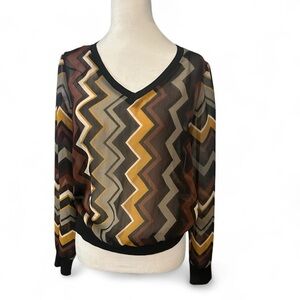 MISSONI For Target Collection Small S Zig Zag Long Sleeve V Neck Blouse